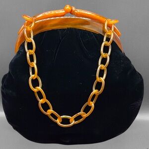 Vintage Bobbie Jerome Black Velvet Purse with Bakelite Frame and link handle